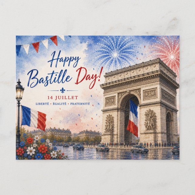 Postal Día de la Bastilla Arco del triunfo París Francia  (Anverso)