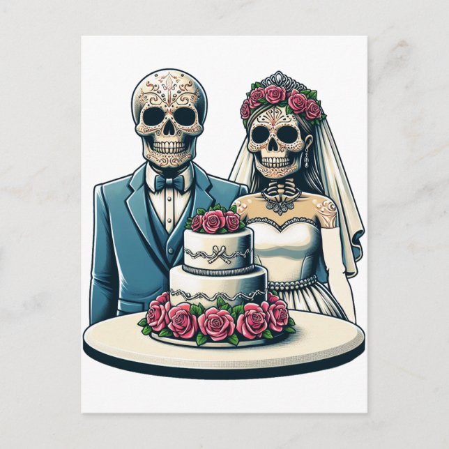 Postal Día de la boda de la novia y el novio del arte mue (Anverso)