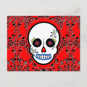Postal Día de la Calavera del Azúcar Muerto - Blanco y Ro