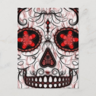 Postal Día de la Calavera del Azúcar Muerto - Fractal Roj