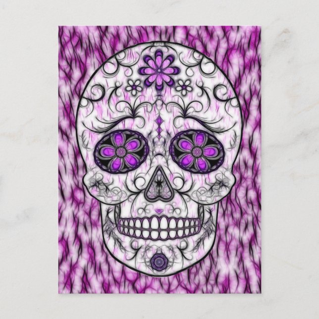 Postal Día de la Calavera del Azúcar Muerto - Pink & Purp (Anverso)