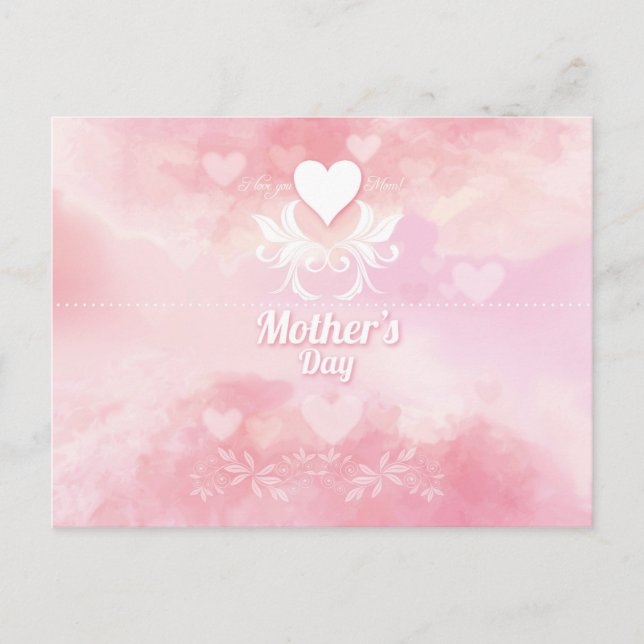 Postal Día de la madre blanda, rosa y blanco (Anverso)
