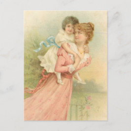 Postal Día de la Madre de cosecha de vintage madre e hijo