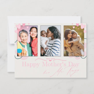 Postal Día de la madre de los corazones rosados