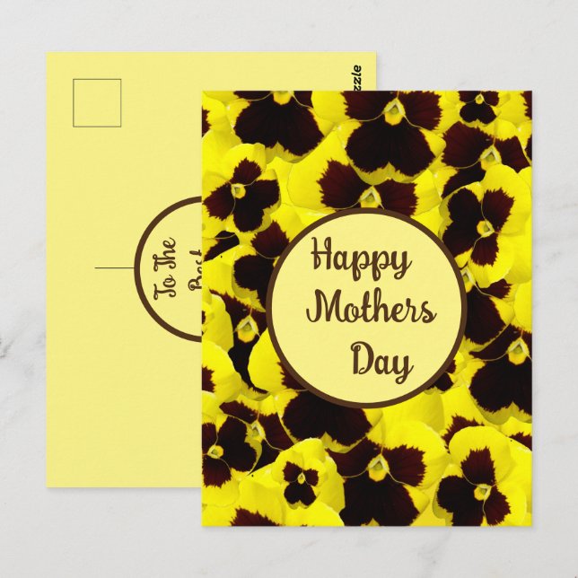 Postal Día de la Madre De Pansies Amarillos Y Marrones, (Anverso / Reverso)