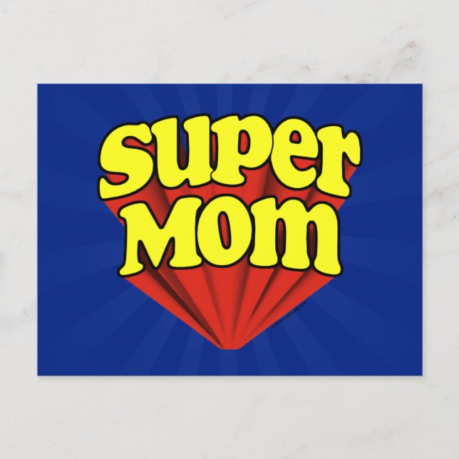 Postal Día de la madre de superheroína azul/roja/amarilla (Anverso)