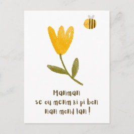 Postal Día de la Madre Haitiana: Flor acuarela y abeja