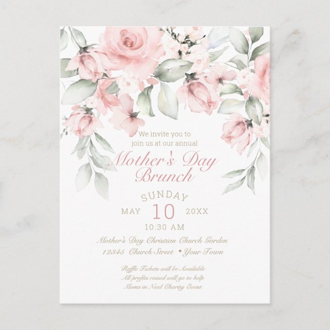 Postal Día de la Madre Luncheon Rubor Roses rosadas (Anverso)