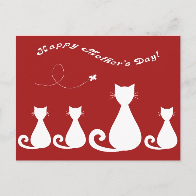 Postal Día de la Madre "Madre Gata con gatitos" (Anverso)