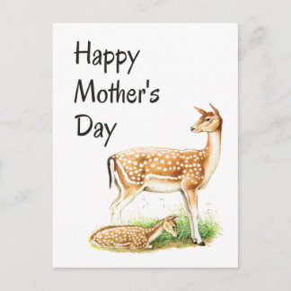 Postal Día de la Madre, madre venada y bebé