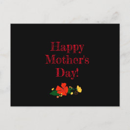 Postal Día de la Madre patrón flores rojas acuarela negro