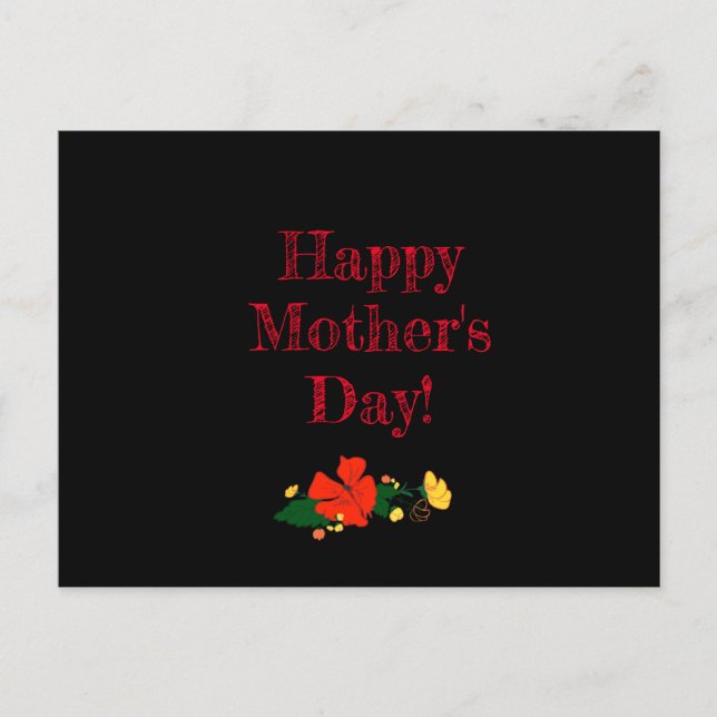 Postal Día de la Madre patrón flores rojas acuarela negro (Anverso)