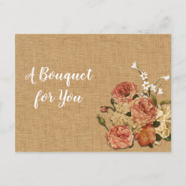 Postal Día de la Madre Rosas Bouquet Rust Burlap Fabric