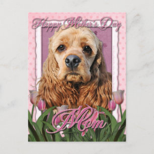 Postal Día de la Madre - Tulipanes rosados - Cocker Spani