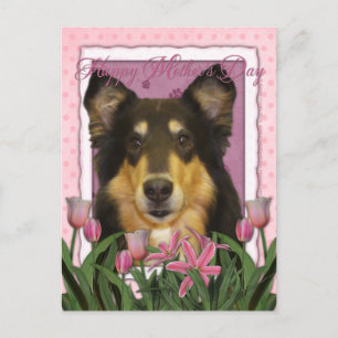 Postal Día de la Madre - Tulipanes rosados - Collie - Car