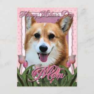 Postal Día de la Madre - Tulipanes rosados - Corgi - Owen