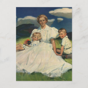 Postal Día de la Madre Vintage, mamá con hijos