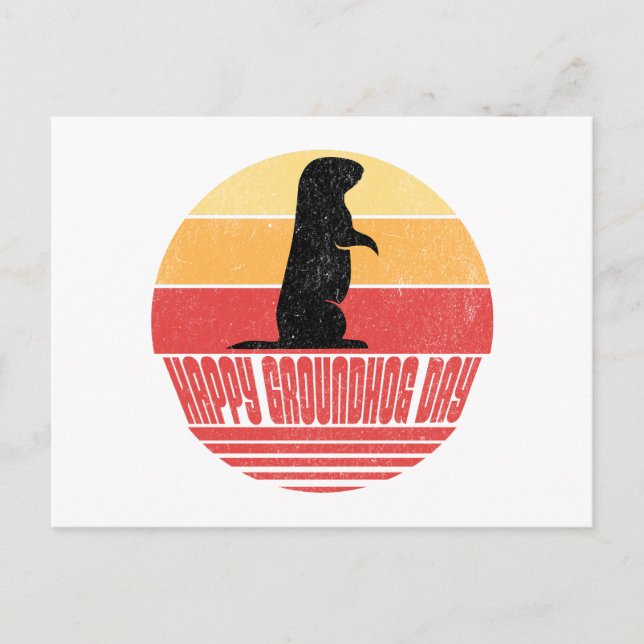 Postal Día de la Marmota Puesta de Sol Retro (Anverso)
