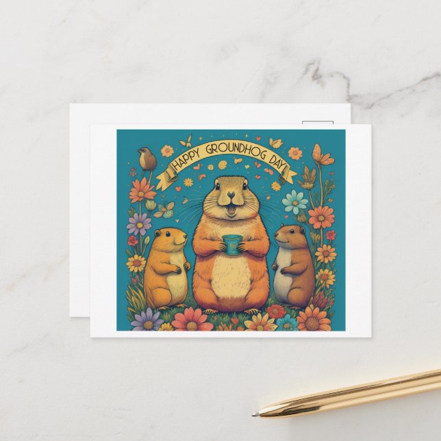 Postal Día de la Marmota Una Celebración de la Primavera (Anverso/Reverso In Situ)