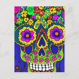 Postal Día de la muerte celebración en colores brillantes
