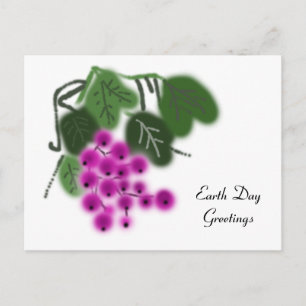 Postal Día de la Tierra. uvas moradas y hojas verdes