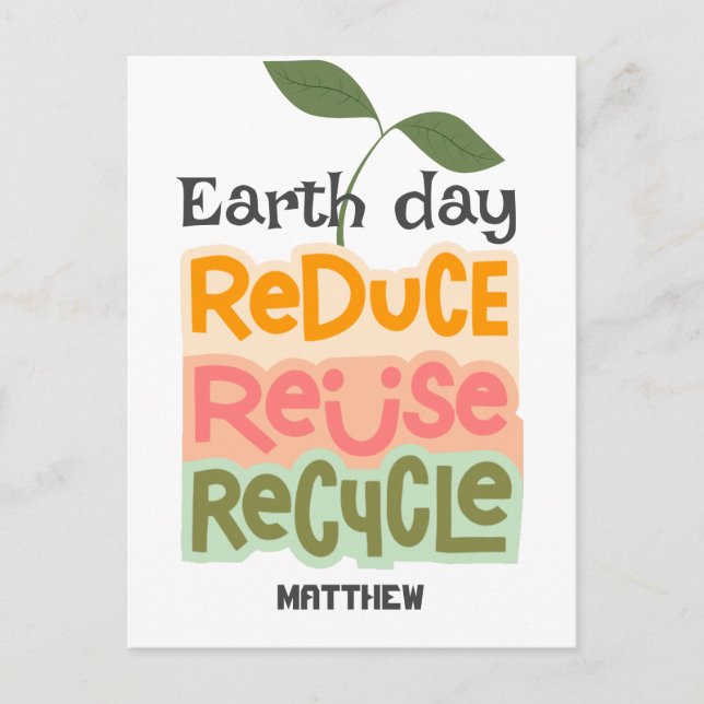 Postal día de la tierra, vamos verde, arte simple ciencia (Anverso)