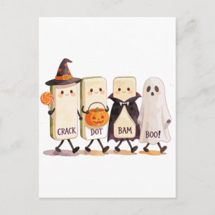 Postal Día de las Brujas Mahjong Fantasmas sosteniendo fi