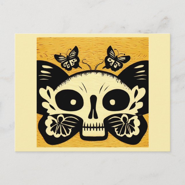 Postal Día de las Mariposas Muertas Woodcut 1 (Anverso)