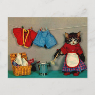Postal día de lavado de tabby kitten RPPC