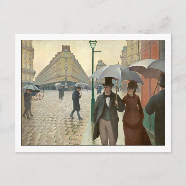 Postal Día de lluvias en la calle de París por Caillebott (Anverso)