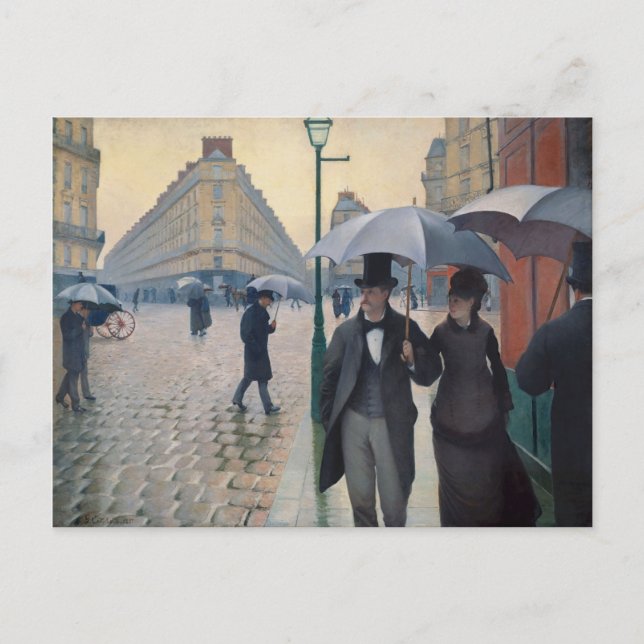 Postal Día de lluvias en París por Gustave Caillebotte (Anverso)