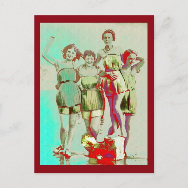 Postal Día de los Chicas retro en la playa (Anverso)