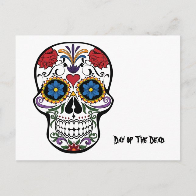Postal Día de los Muertos, Calavera Sugar Skull Floral (Anverso)
