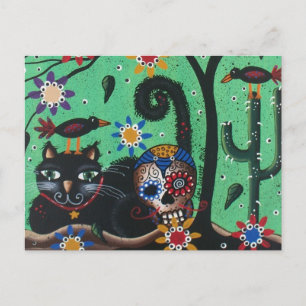 Postal Día De Los Muertos, Calaveras De Azúcar, Gato Negr