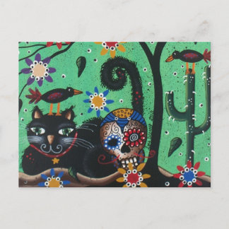 Postal Día De Los Muertos, Calaveras De Azúcar, Gato Negr