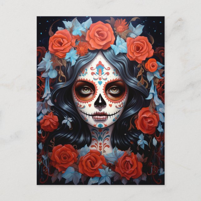 Postal Día De Los Muertos En El Chica De La Calavera Del  (Anverso)