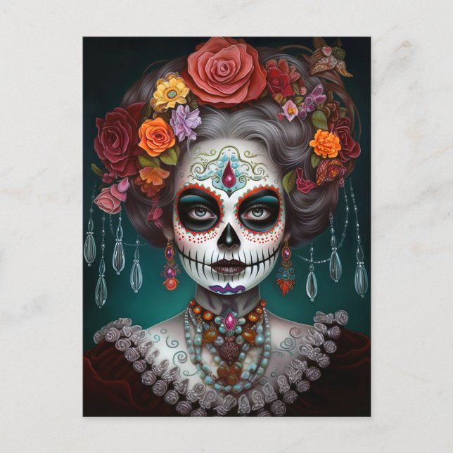 Postal Día De Los Muertos En El Chica De La Calavera Del  (Anverso)