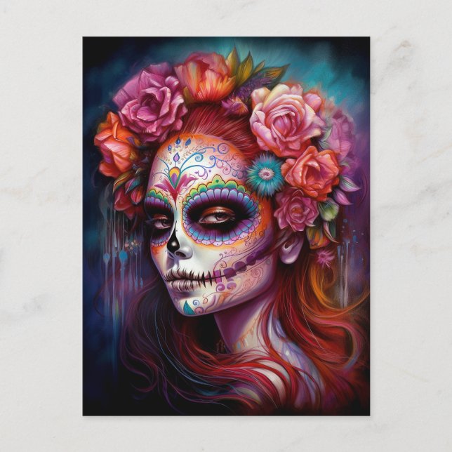 Postal Día De Los Muertos En El Chica De La Calavera Del  (Anverso)