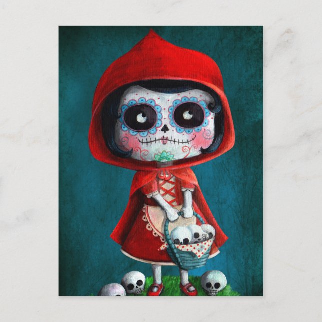 Postal Dia de los Muertos Pequeña Caperucita Roja (Anverso)