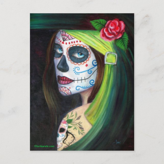 Postal Día de los Muertos por Lori Karels (Anverso)