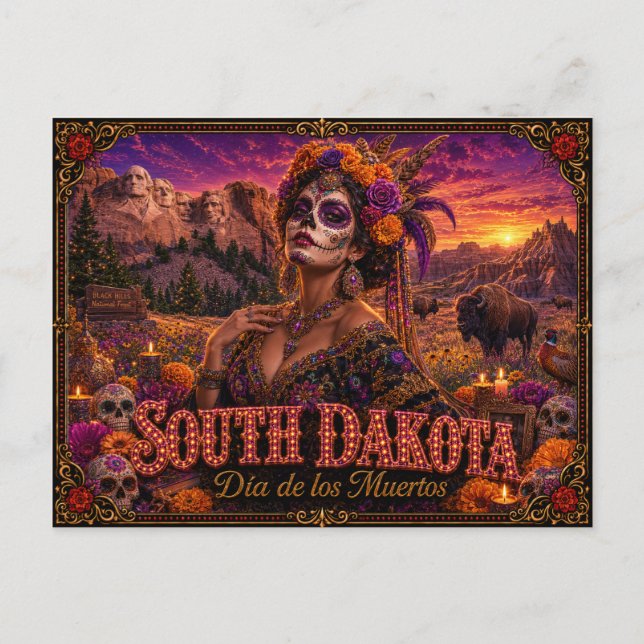 Postal Día de los Muertos Retro de Dakota del Sur (Anverso)