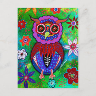 Postal Dia de los Muertos talavera Wise Owl