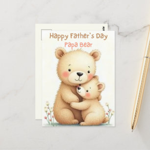 Postal Día de los Padres con Osos Pastel suave Animal