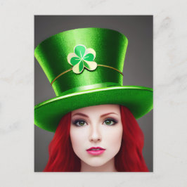 Postal Día de los Patrones Mujer Red Hair Green Tophat