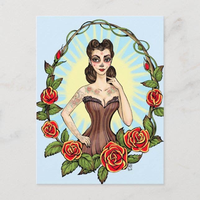 Postal Día de Muertos, Día del tatuaje de la mujer muerta (Anverso)