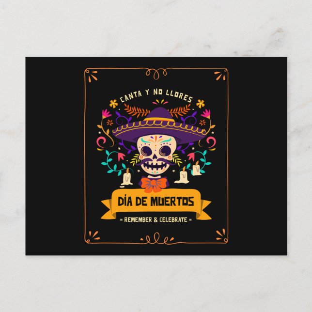 Postal Día de muertos en el cráneo (Anverso)