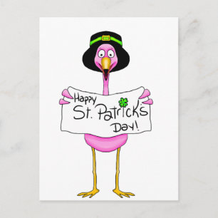 Postal día de pink flamingo happy st. patricks