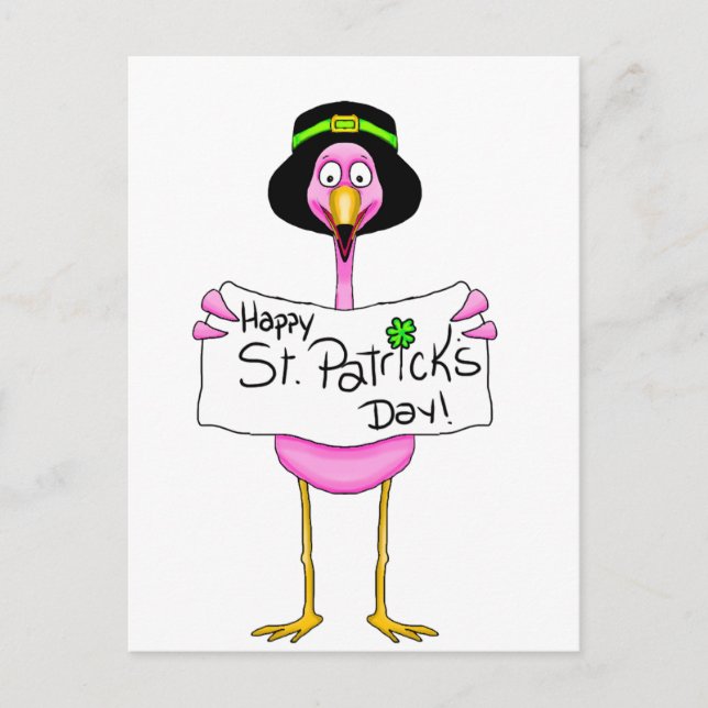 Postal día de pink flamingo happy st. patricks (Anverso)