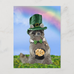 Postal Día de San Patricio - Afortunado mapache