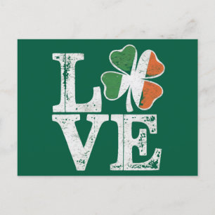 Postal Día de San Patricio Amor Afortunado Trébol Verde I